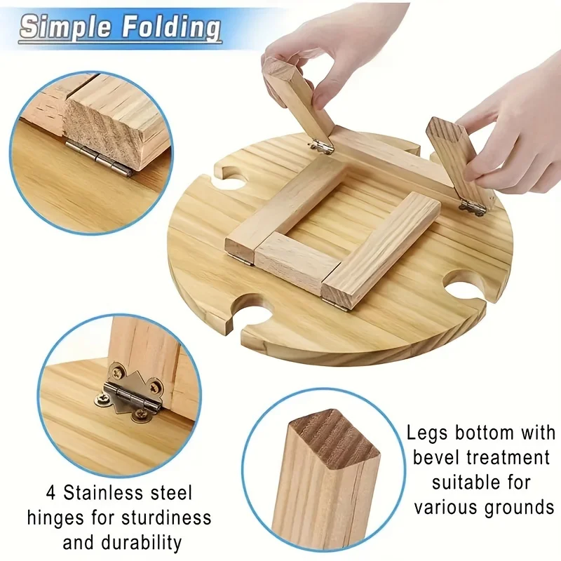 KEMORELA 1 Wooden Portable Dining Table 30Cm/24Cm Casual Snack Table Fruit Tray Outdoor Wine Rack Travel Picnic Folding Table 5