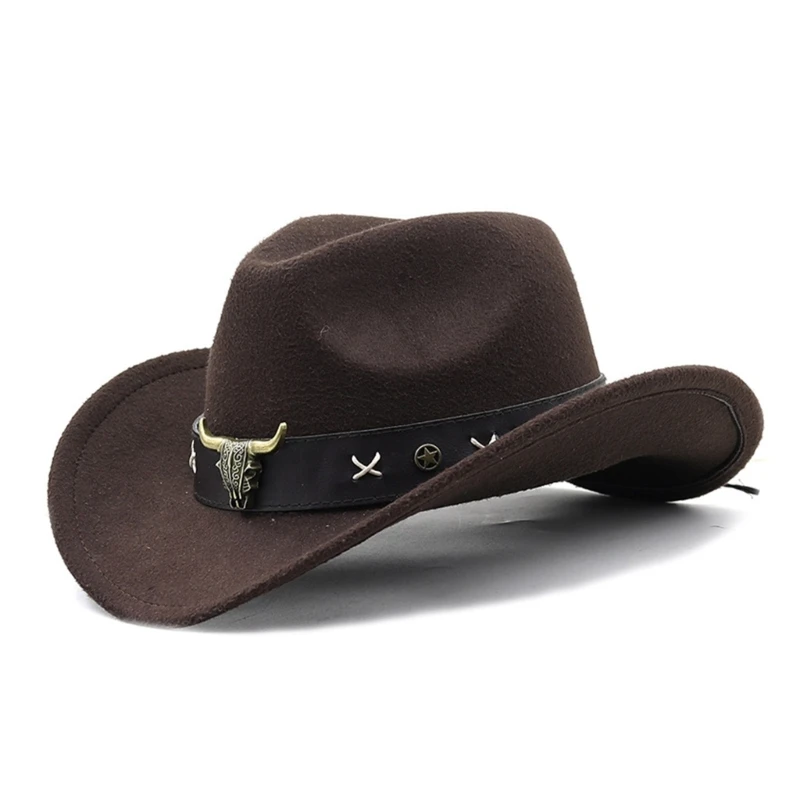 652F Funny Party Hats Cowboy Hat for Womens Fedora Western Hat Cowboy Leathers Band Costume Dress Up