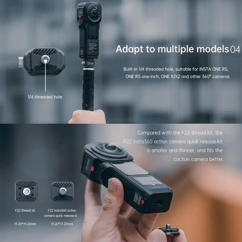 F22 Insta360 Action Camera Quick Release Kit 2564 Built-in 1/4 Threaded Hole Ada