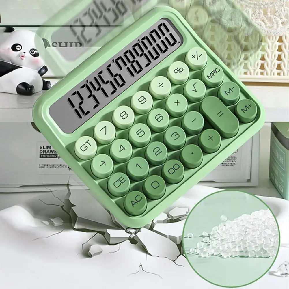 12-Digit Calculator Professional Simple Solid Color Calculator with Silent Mechanical Switch Big Buttons for Office School