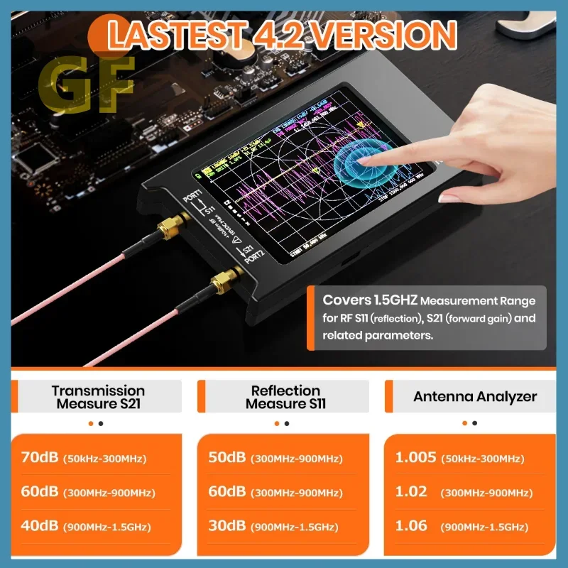 New Updated NanoVNA-H4 4inch Vector Network Analyzer 10k-1.5GHz HF VHF UHF Antenna Analyzer Version 4.3 with SD Card Slot