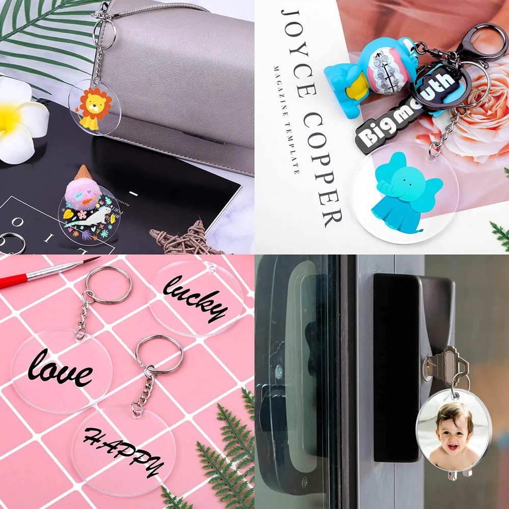 90Pcs Acrylic Keychain Blanks Kit with Key Rings Jump Rings Round Keyring Set DIY Key Rings Craft Supplies