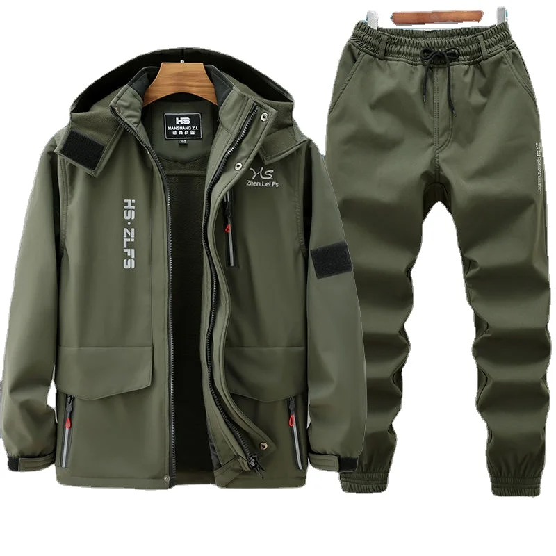 New in Autumn and Winter Outdoor Assault Pants Suit Two-piece Waterproof Windproof Plus Velvet Thick Ski Mountaineering Suit