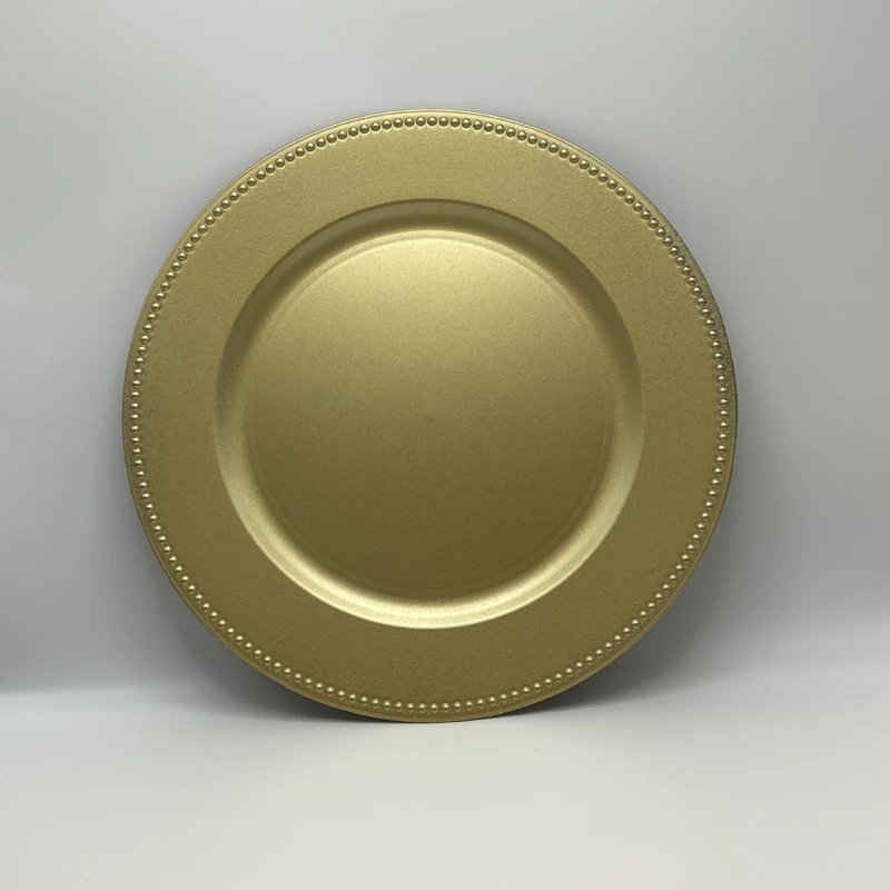 

100Pcs Dinner 13 Inch Gold Plastic Beaded Charger Plates Elegent Pearl Dish Decorative Salad Wedding Christmas Salver