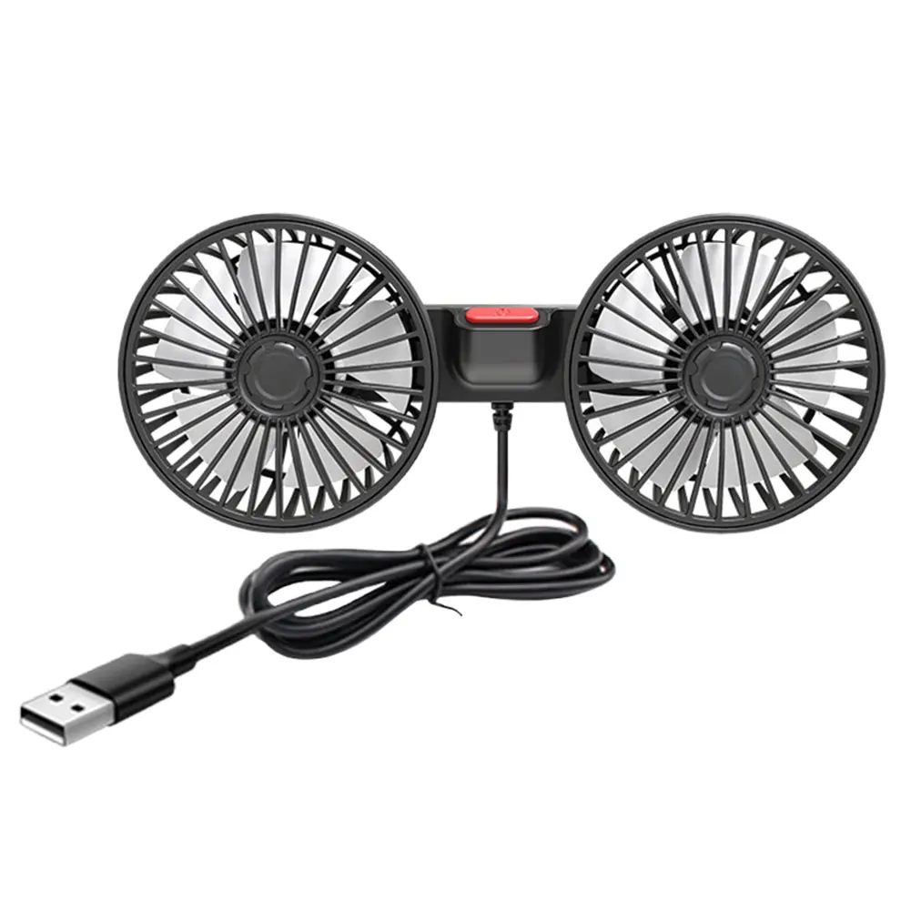 차량 장착 선풍기 듀얼 헤드 전기 공기 순환기, USB 5V, 360 도 회전, 3 단 조절 가능, 자동차 전기 기기