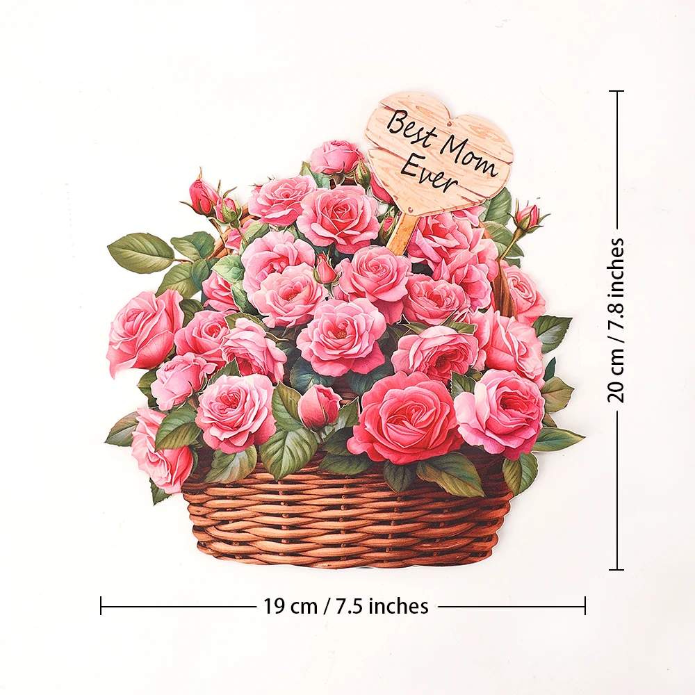Mothers Day Pink Rose Flower Basket Celebration Creative Home Decor Anniversary Floral Ornaments 3D Pop-up With Envelope