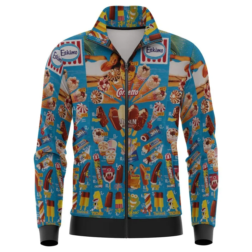 thumbnail image 1 of Chaqueta de helado para hombre, abrigo con estampado de cremallera de manga larga para primavera y otoño, ropa informal con bolsillo para mujer, prendas de vestir exteriores de moda, chaquetas de bomb, 1 of 5