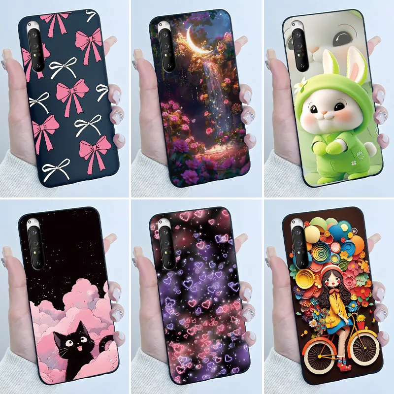 Luxury Cute Cat & Love Rabbit Black Silicone Soft Phone Case