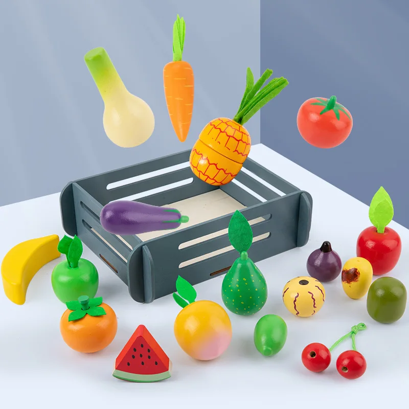 Kids Pretend Play Magnetic Cutting Toys Wooden Fruits Vegetables Cognitive Toys Simulation Food Educational Gift for Girl