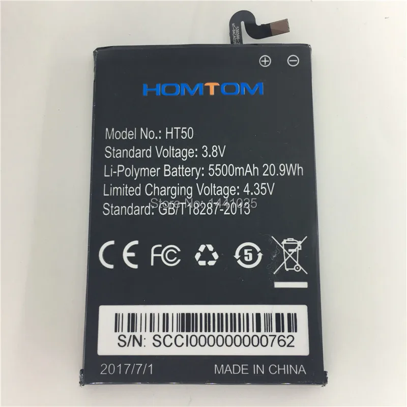 

YCOOLY for HOMTOM HT50 battery 5500mAh High quality Long standby time Mobile phone battery HOMTOM Mobile Accessories