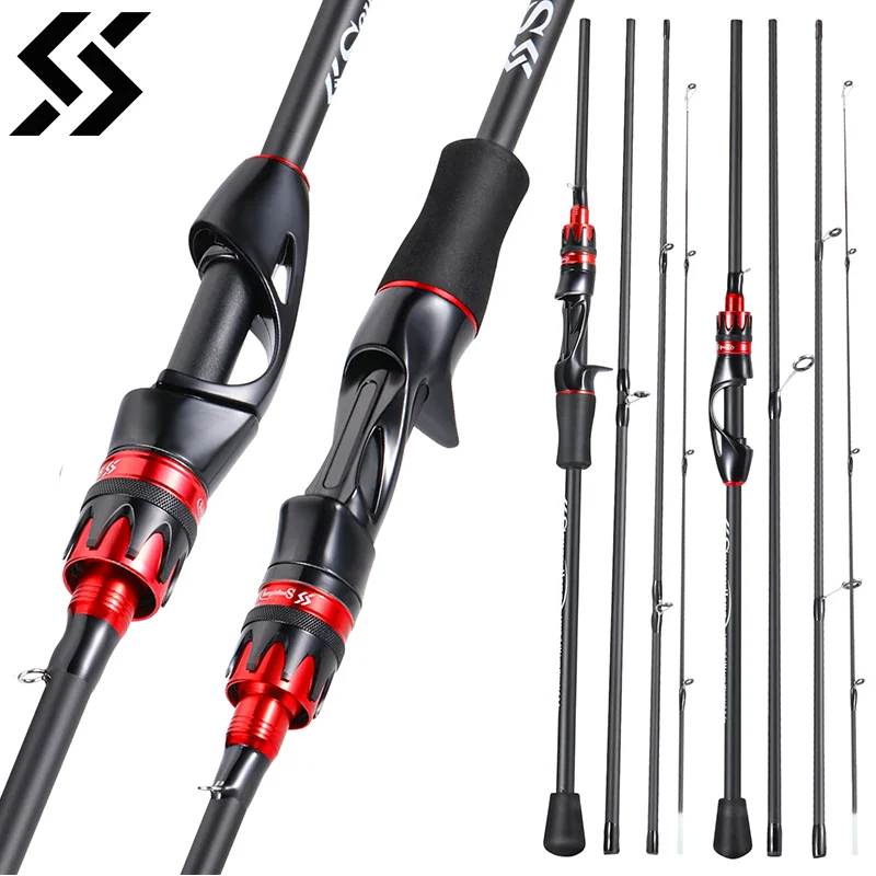 Sougayilang Casting Spinning Fishing Rod 2.1m UltraLight Carbon Fiber Rod Pole 4 Section with EVA Handle Baitcasting Fishing Rod