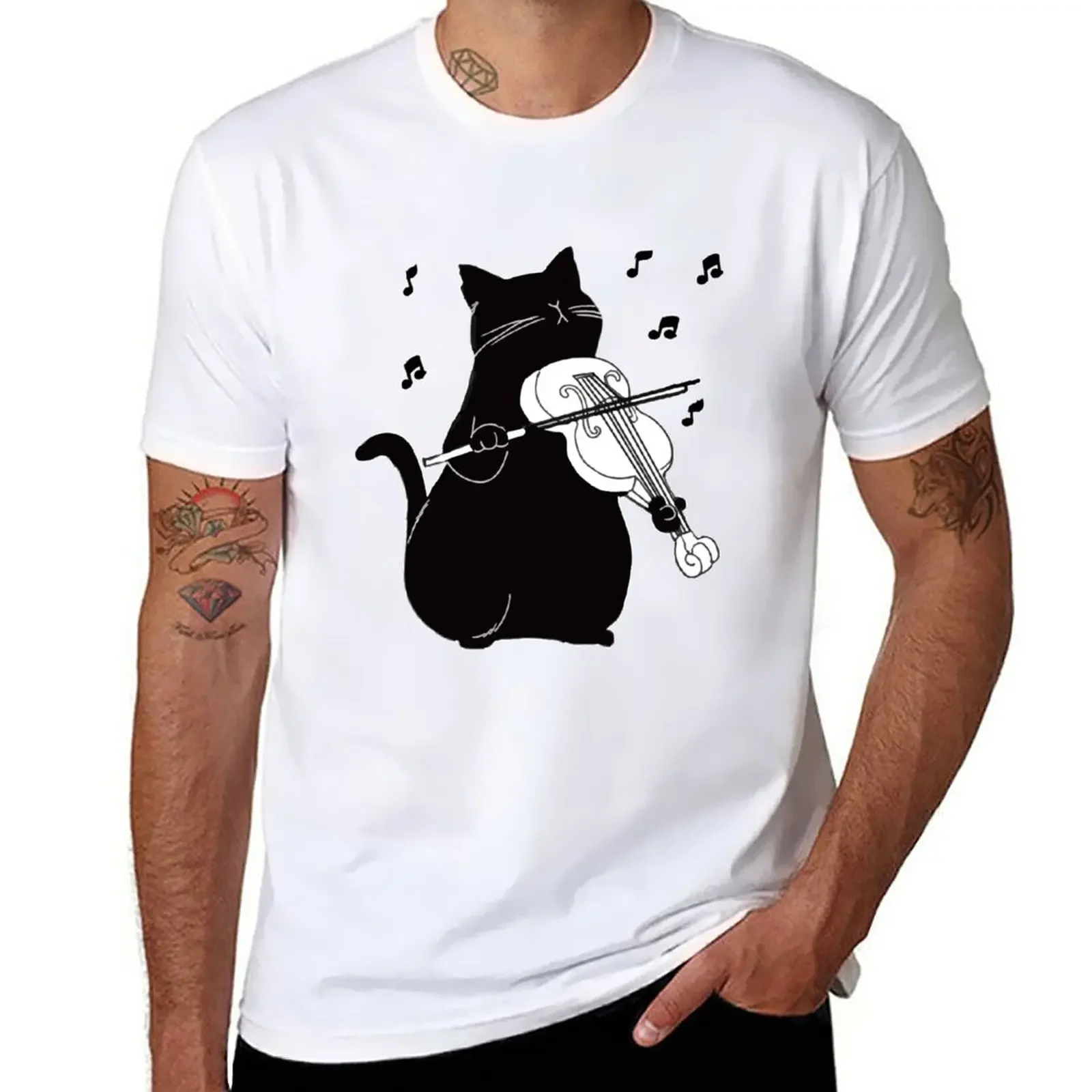 

Black Cat Playing Violin Funny Musician Gift T-Shirt aesthetic clothes Aesthetic clothing heavyweights men workout shirt