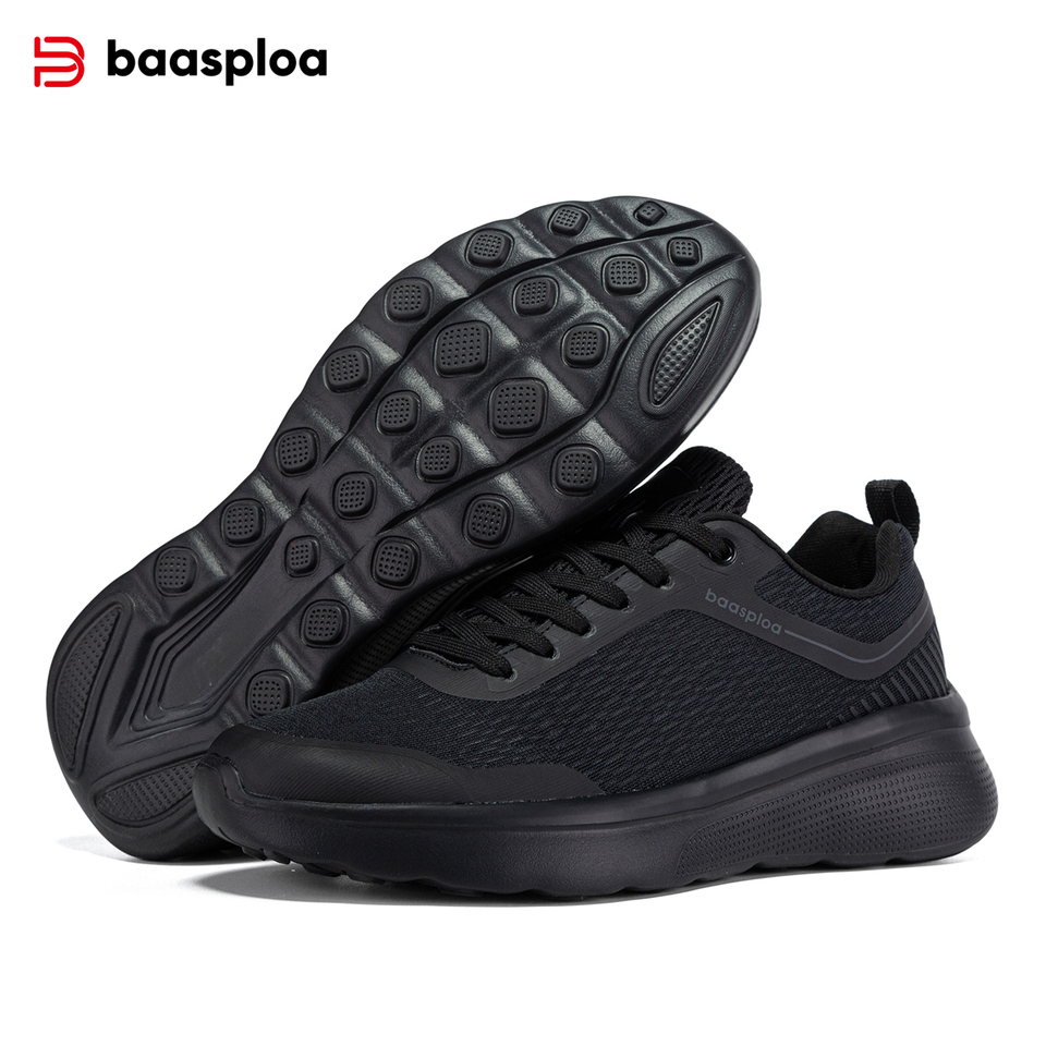 Baasploa Men's Sports Shoes New Outdoor Mesh Breathable Lace Up Running Shoes Male Casual Lightweight Non-slip Sneaker