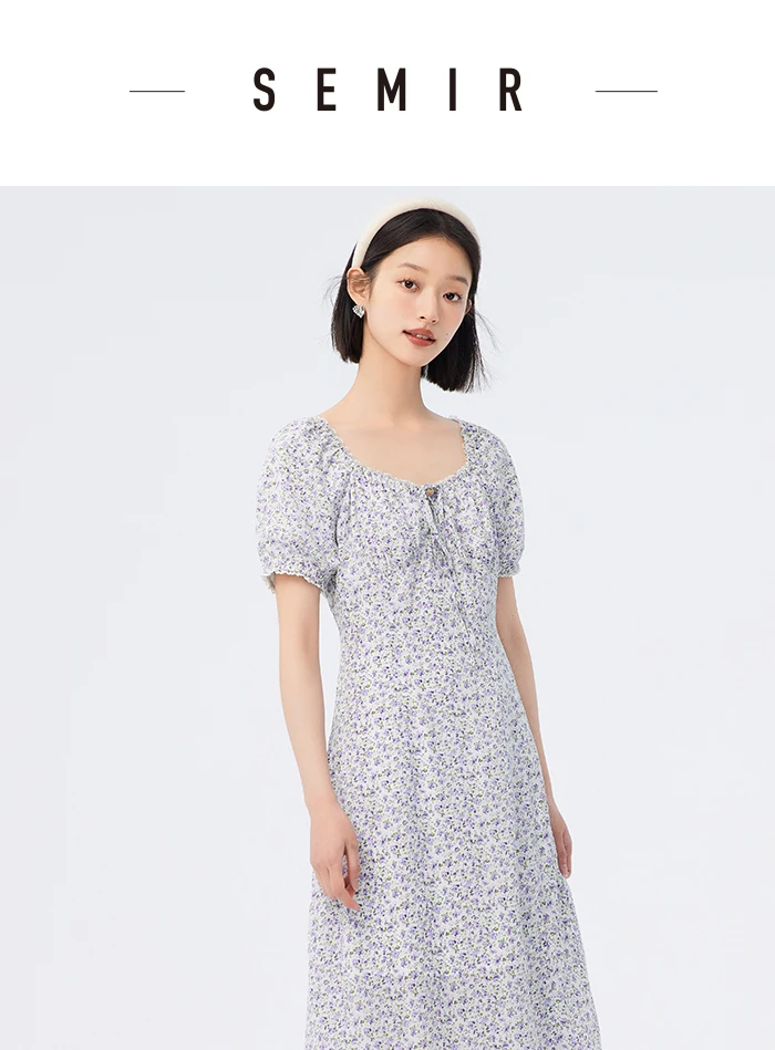 Vestido de gasa con abertura para mujer, romántico, nuevo, de verano, con cuello cuadrado Mori, vestido de té fragmentado.
