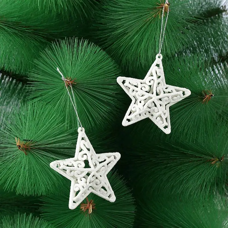 2PCS White Christmas Bells Heart Star Shaped Pendant For Christmas Tree Hanging Ornaments Delicate Xmas Decoration New Year