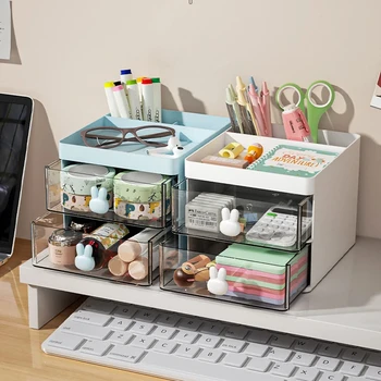 Small Desk Organizer With Drawer, Office Desktop Storage Box, Makeup Organizer, Business Card/Pen/Pencil/Mobile Phone/Stationery 1