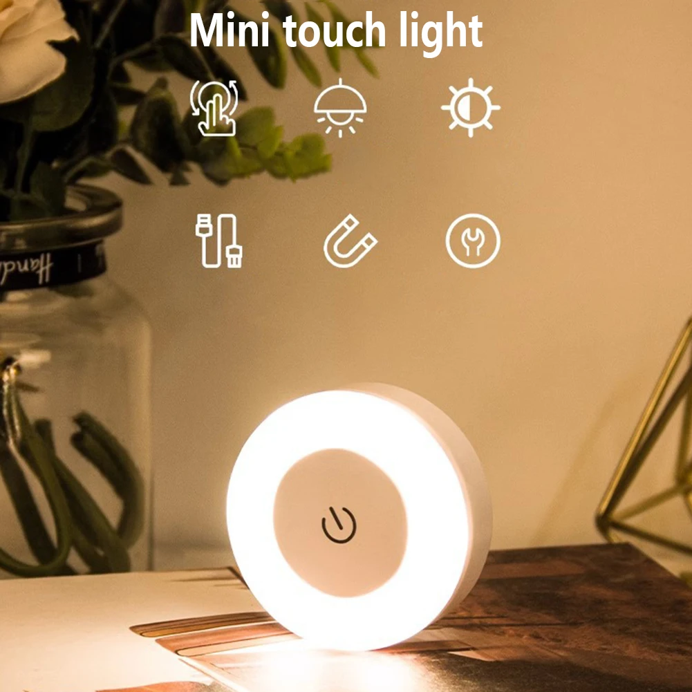 

Mini LED Night Light Rechargeable Table Lamp Touch Control Baby Nursery Night Light With Magnetic For Closet Bathroom 0.6W