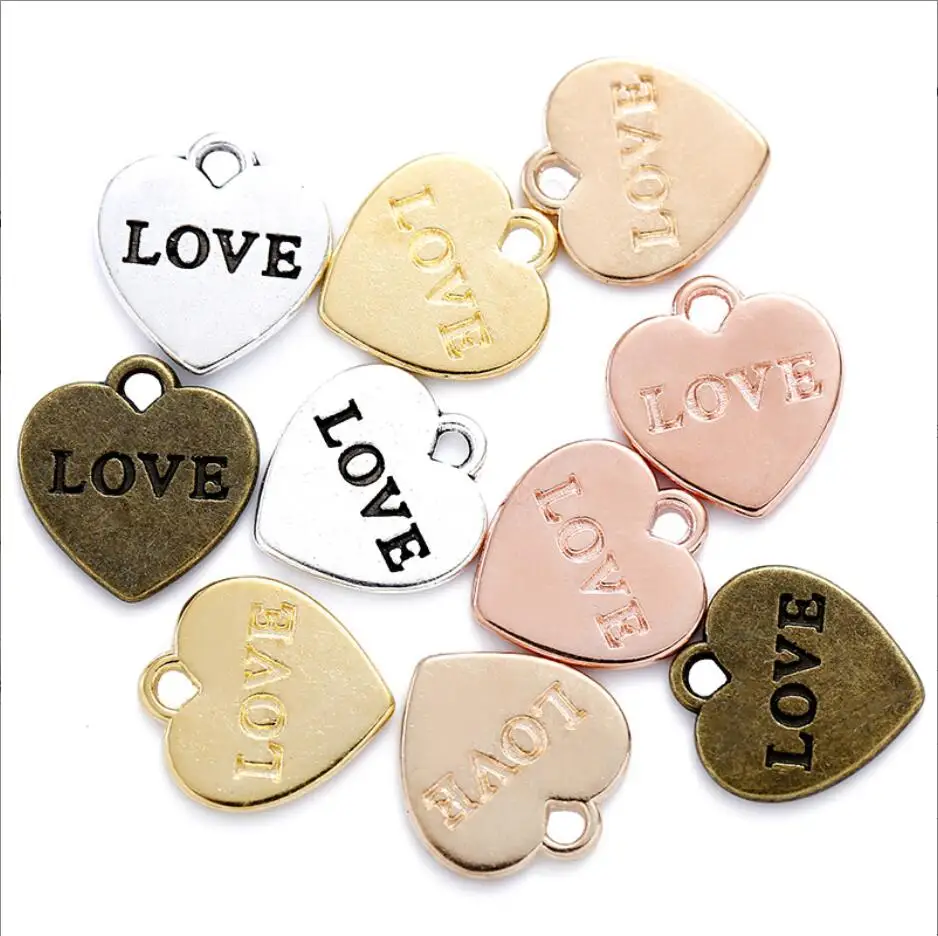 

130pcs plated Metal Alloy Mixed Color Made with Love Heart Charms Pendant Findings F0003