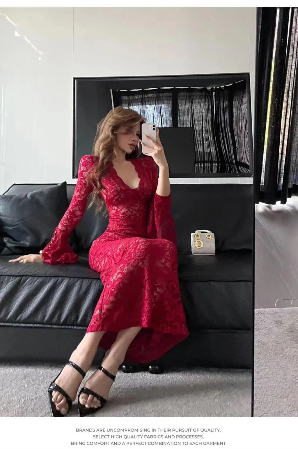 Sexy Bodycon Lace Long Dresses for Women V-neck Flare Sleeves Slim Mermaid Evening Party Dress Club Prom Robe Ladies Vestidos