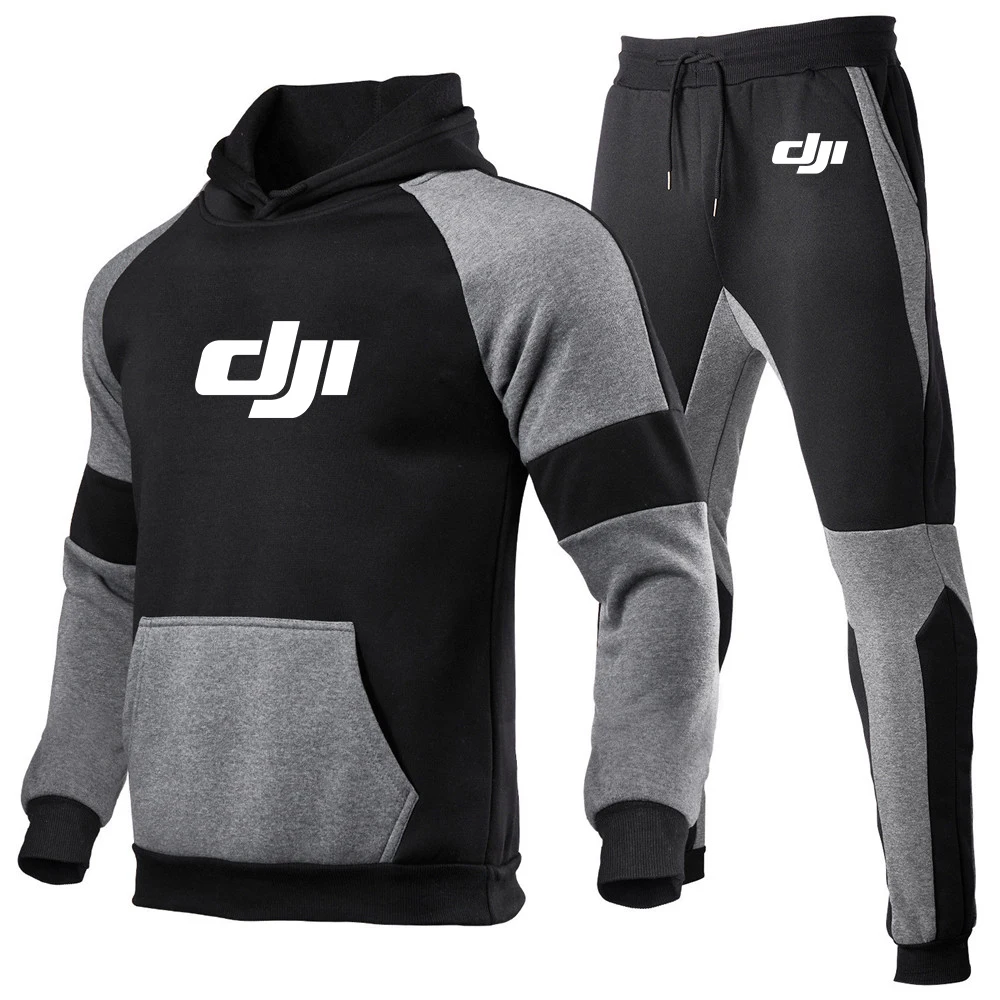 2024 New Men Dji Professional Pilot Drone Printing High-Quality Suits Solid Color Multiple Same Style Sweater + Sweatpants Sets 5