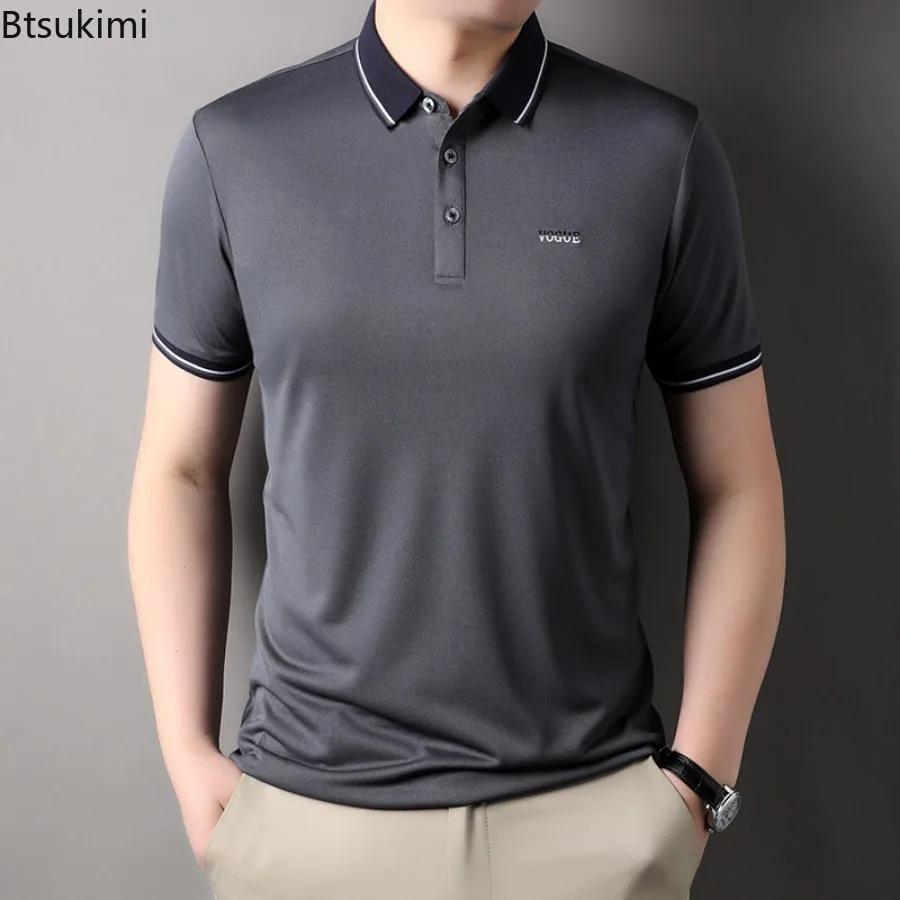 2024 Summer Men's Business Casual Polo Shirt Fashion Patchwork Men Lapel Sport T-shirt Comfort Breathable All Match Tops for Men