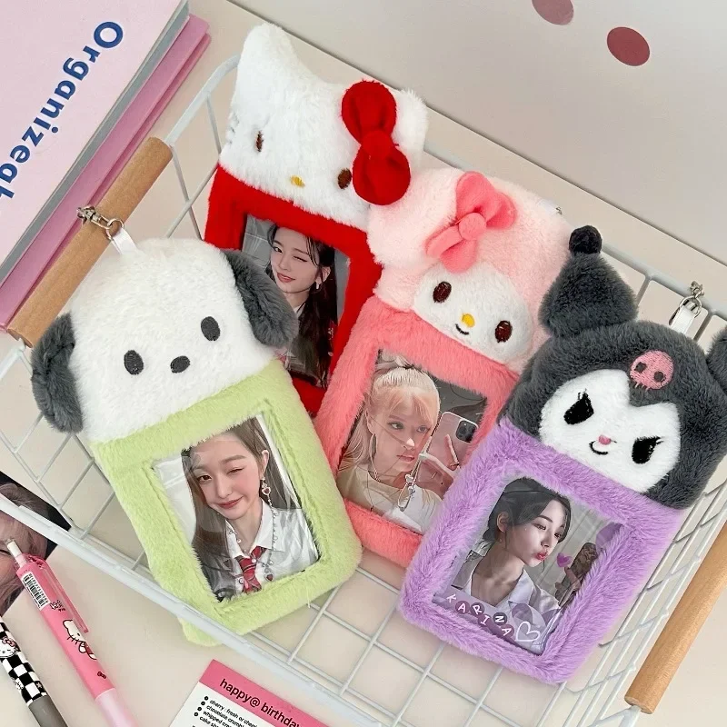 산리오 헬로 키티 봉제 ID 카드홀더 사진 앨범 가방, 쿠로미 시나모롤 마이 멜로디 장난감 펜던트 키체인 액세서리, 소녀 선물