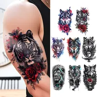 4pcs Waterproof Temporary Tattoo Sticker Animals Tiger Lion Wolf Bird Rose Flower Body Art Arm Fake Tattoos Sleeve Women Men Leg