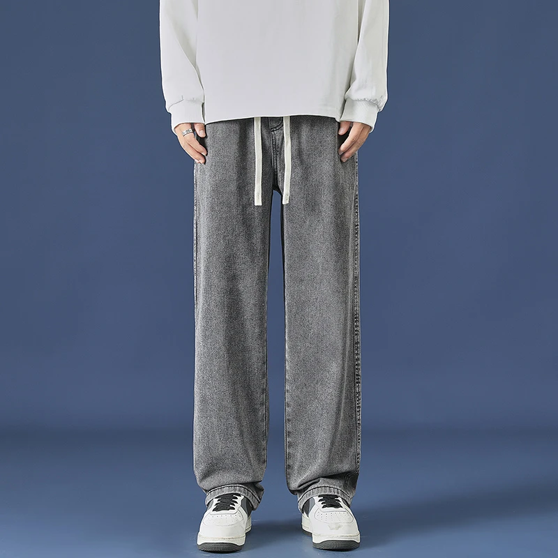 

Spring New Solid Color Casual Baggy Jeans for Men Simple Fashion Harajuku Straight Y2k Pants Male Streetwear Denim Trousers