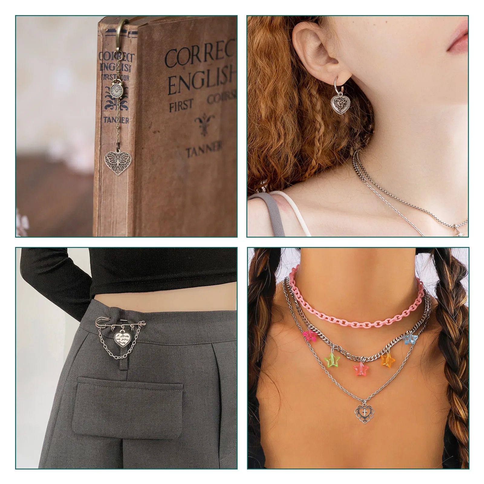 120pcs Antique Silver Color Heart Charms Mixed Tibetan Styles Alloy Charms for DIY Earrings Necklace Brooches Jewelry Making