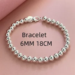 Exquisite 925 Sterling Silver Beaded Bracelet - Elegant Women's Fashion Jewelry Gift (Bracelet6MM18CM)