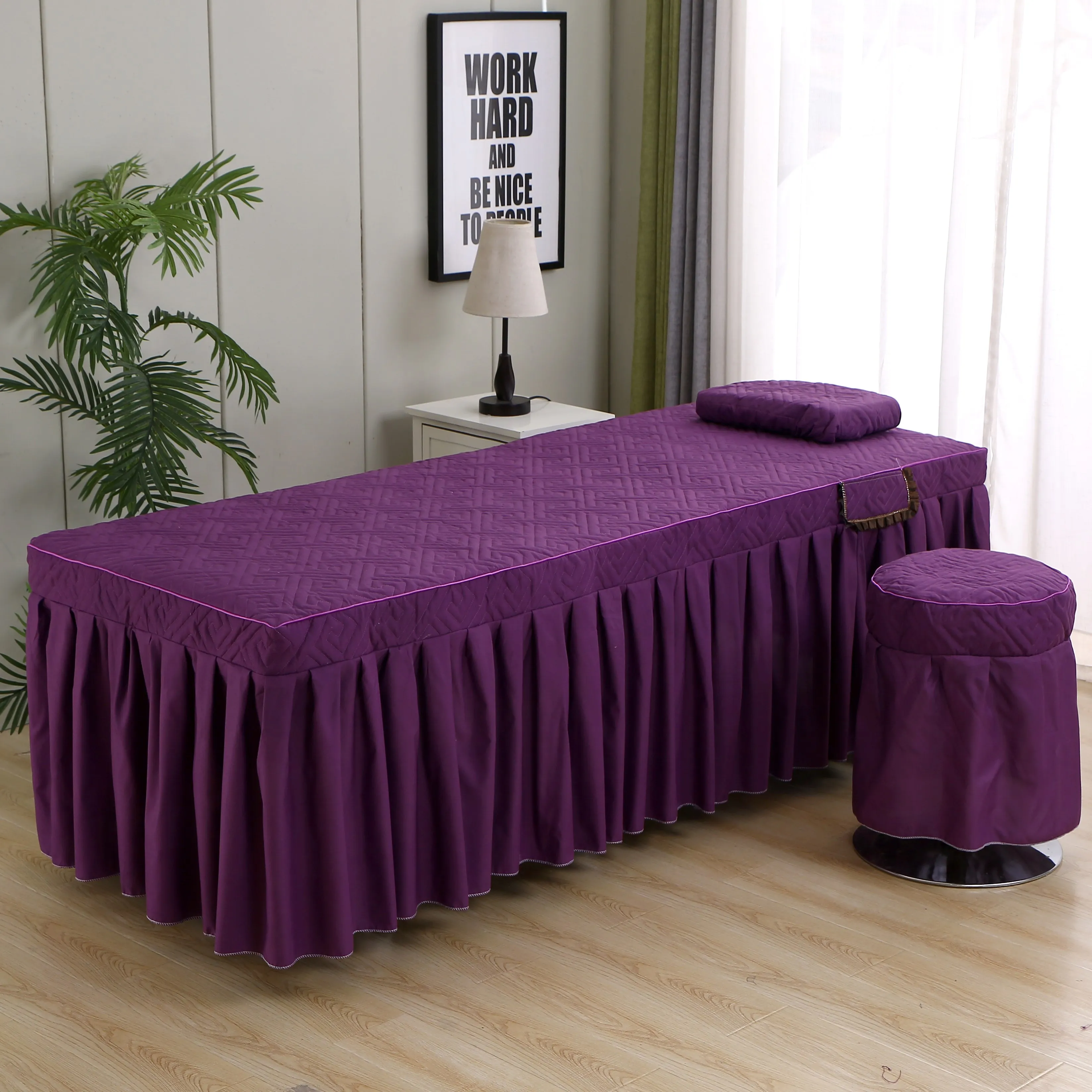 2pcs Set Beauty Salon Bed Cover + pillowcase SPA Massage Skin-Friendly Massage Table Bed Sheet Bedskirt with Hole Colchas beauty salon bed sheet