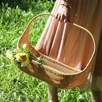 Handwoven Bread Basket and Fruit Tray in Natural Rattan, Rustic Style Basket for Serving Bread and Fruits 2