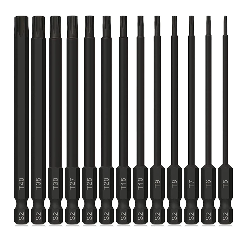 Torx 비트 세트 13 개, 변조 방지 임팩트 보안 스타 Torx 비트 1/4 인치 육각 생크 100mm 스크루 드라이버 비트 세트
