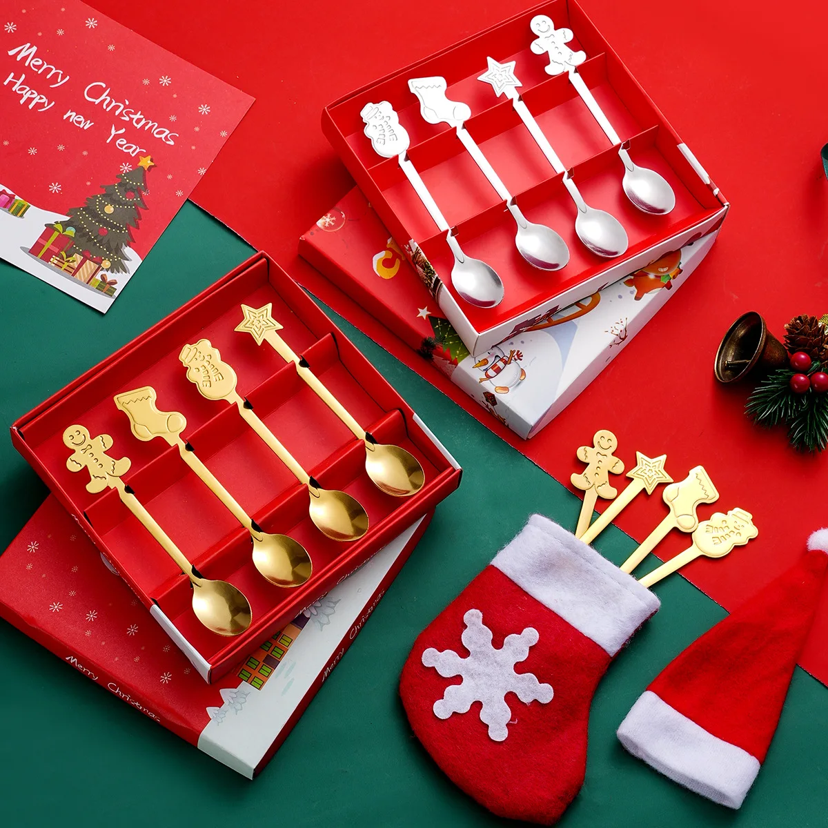 2/4/6Pcs Christmas Fork And Spoon Set Stainless Steel Creative Tableware Coffee Tea Dessert Forks And Spoons Gift Set Cutlery set