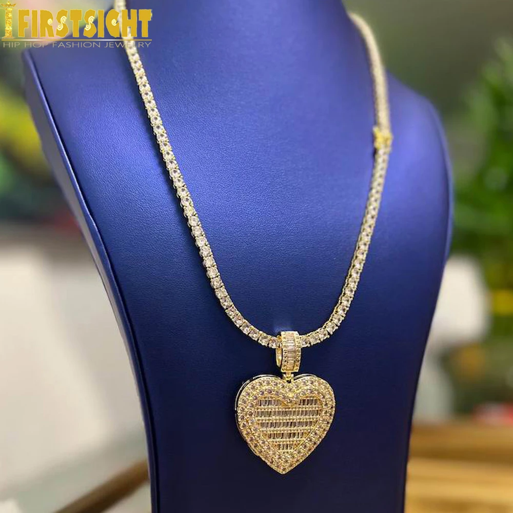 New Can Be Opened Heart Photo Pendant Necklace Silver Color Iced