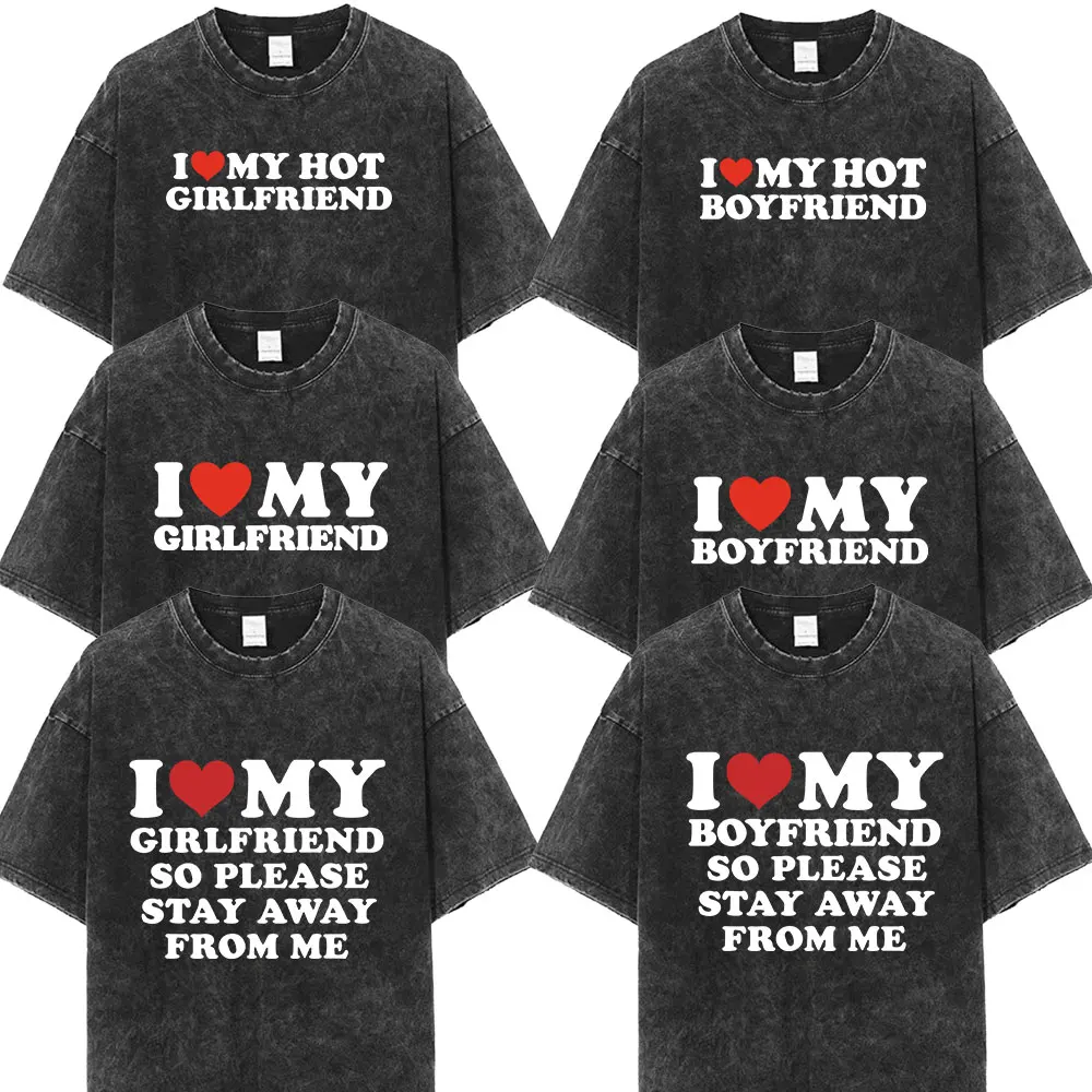 

Винтажная промытая футболка с надписью «Я люблю моего бойфренда», мужская и женская одежда, хлопковые повседневные футболки с коротким рукавом, уличная одежда для пар