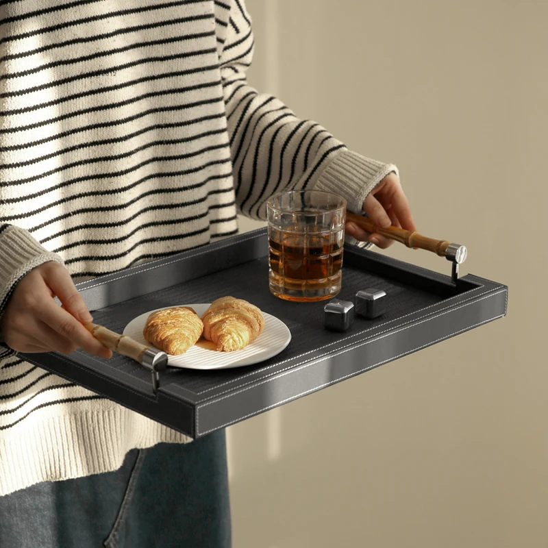 Luxury Hixton Leather Storage Slub Handle Tray Cosmetic Aromatherapy Shelf Tray Living Room Desktop House Decorative Pieces 5