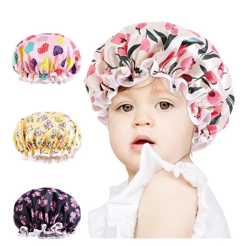 Children's Cartoon Satin Shower Cap PE Waterproof Cap Baby Shower Cap
