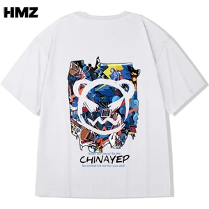 Летняя мультяшная футболка HMZ, Модная хлопковая футболка в стиле медведя для влюбленных, повседневные топы в стиле хип-хоп, футболки с коротким рукавом и круглым вырезом, мужские футболки