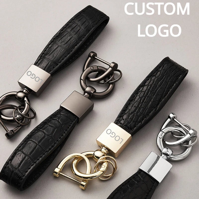 Customized Crocodile Pattern Leather Car Logo Key Chain Ring Laser Engrave Keychain Retro Vintage Personalized Keyring Gift