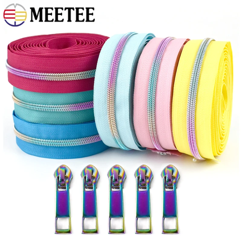 

5Meters Meetee 5# Rainbow Nylon Zipper & Zippers Sliders Backpack Bag Clothes Decorative Zips Repair Kit DIY Sewing Accessories