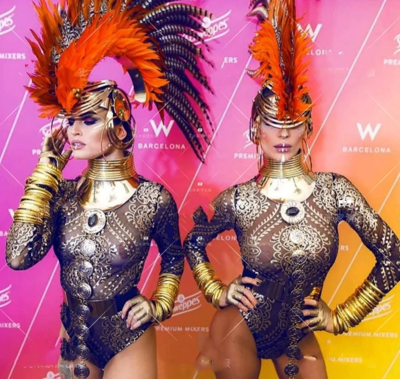 

music festival bar party printing high fork gogo costume High-end technology metal feather