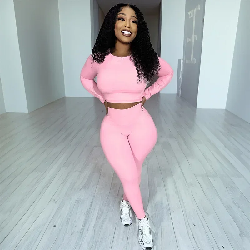 

Two 2 Piece Set Women Outfits Backless Lace Up Basic Crop Tops+High Waist Jogger Pants Fitness Workout Streetwear Matching Suits