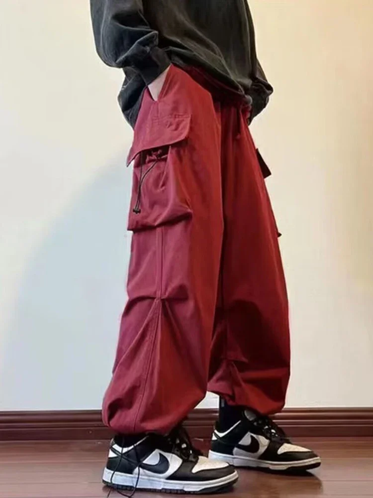 남성 스트리트웨어 바지, 신축성 있는 허리 발목 길이 바지, 블랙 하라주쿠 캐주얼 포켓 여성 바지 