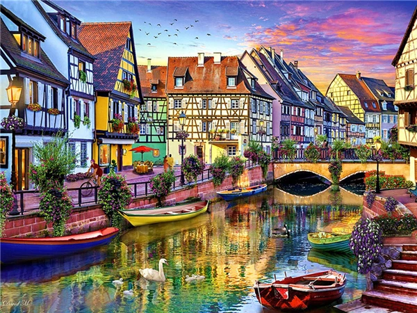 Diamond Painting House Scenery 5D Diamond Mosaic Seaside Landscape Rhinestone Embroidery Full Round Drill Home Decor CY-FJ00142-AE5