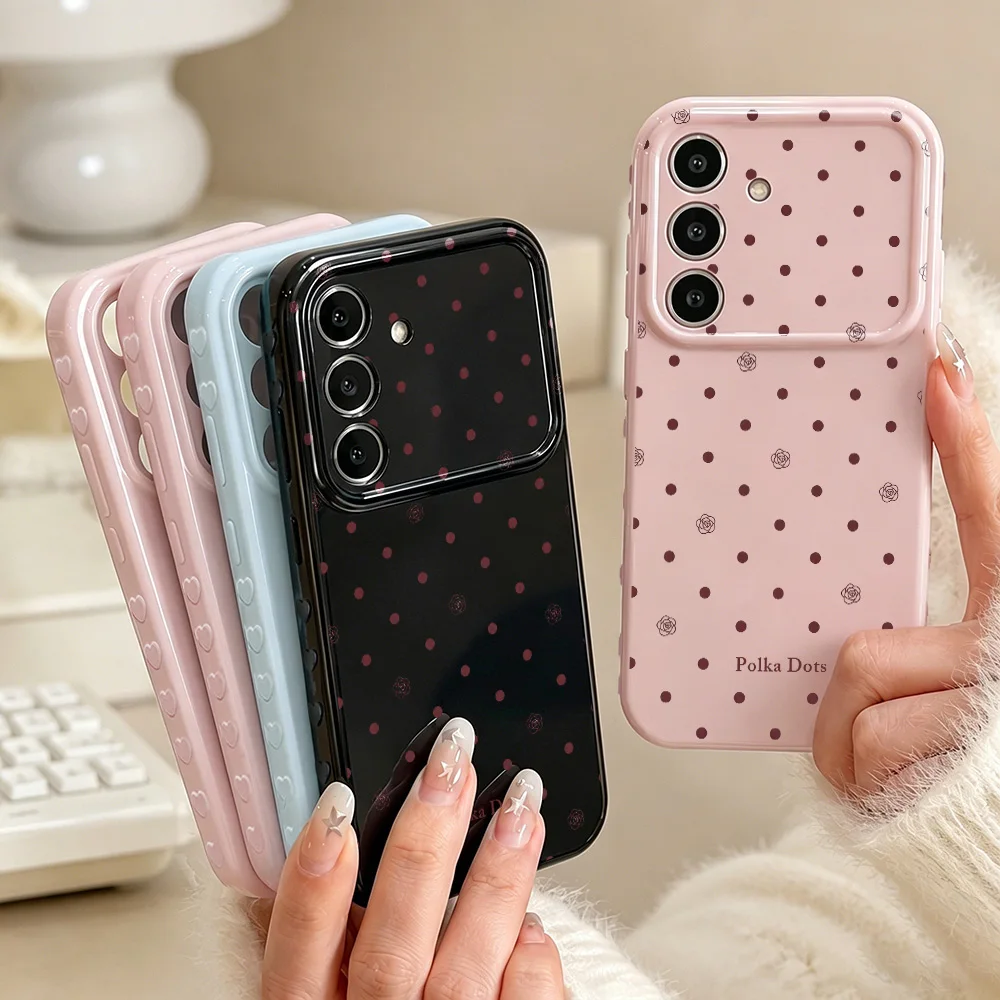 Chic Polka Dots Floral Soft Cover Phone Case with Love Side Button