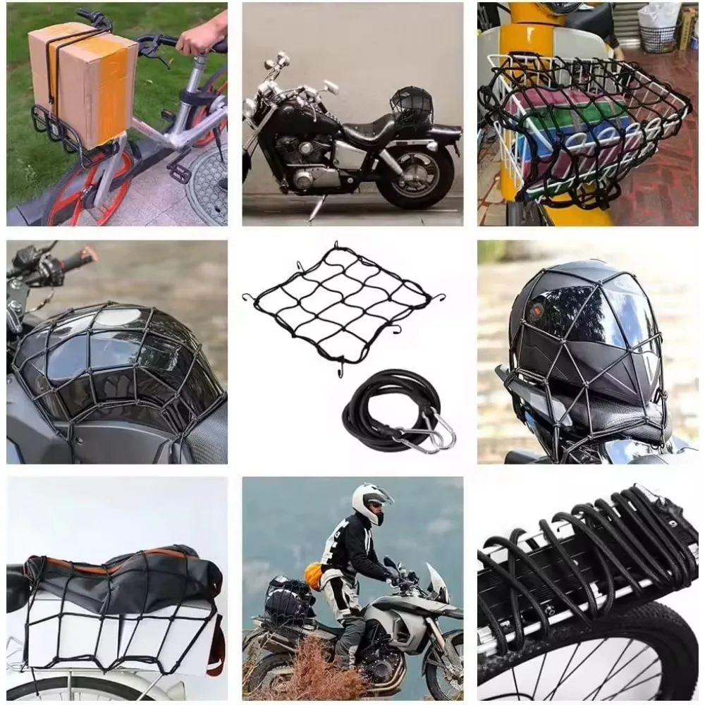 1PC 15.7 inches Motorcycle Cargo Net Elastic Heavy Duty Luggage Net 40cm x 40cm Helmet for Moto and Bike