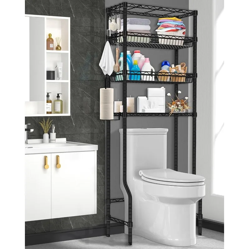 Bathroom Organizer Over The Toilet Storage, 4-Tier Metal Bathroom Over Toilet Storage Shelf Above Toilet Storage Rack 5
