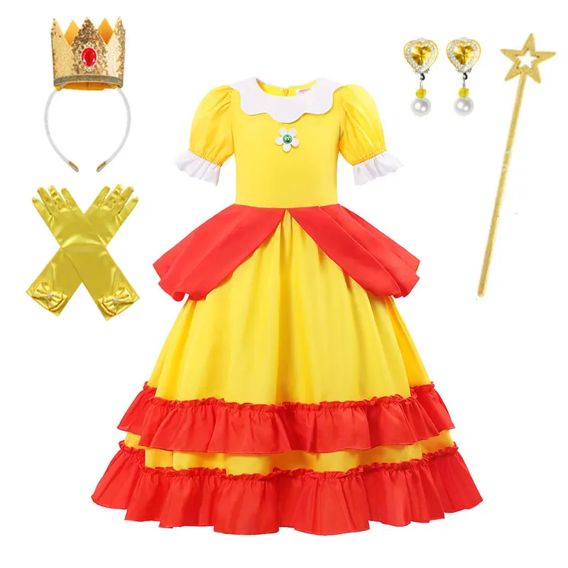 thumbnail image 1 of Vestido de princesa melocotón para niña, disfraz de Halloween, ropa de actuación de escenario para niños, trajes de fiesta de Carnaval de cumpleaños, 1 of 5