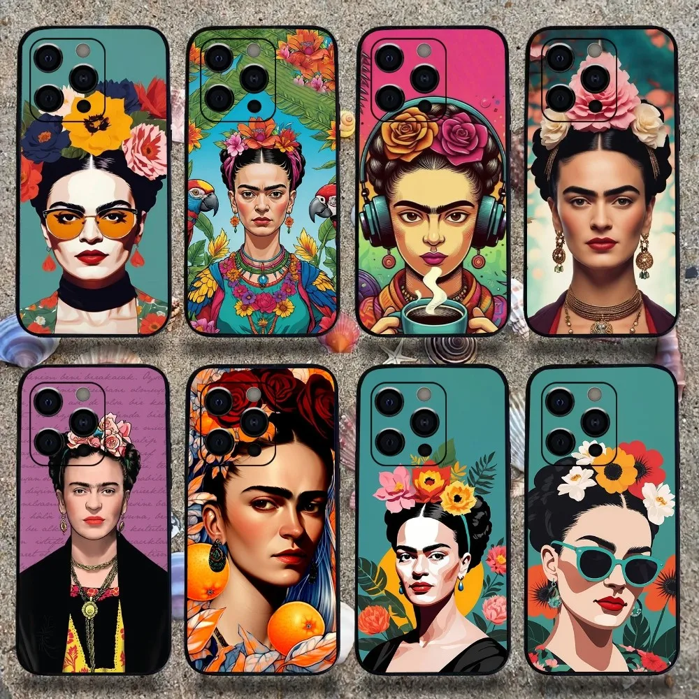 

F-Frida K-Kahlos Phone Case For Apple iPhone 15,14,13,12,11,Pro,X,XS,Max,XR,Plus,Mini Soft black shell